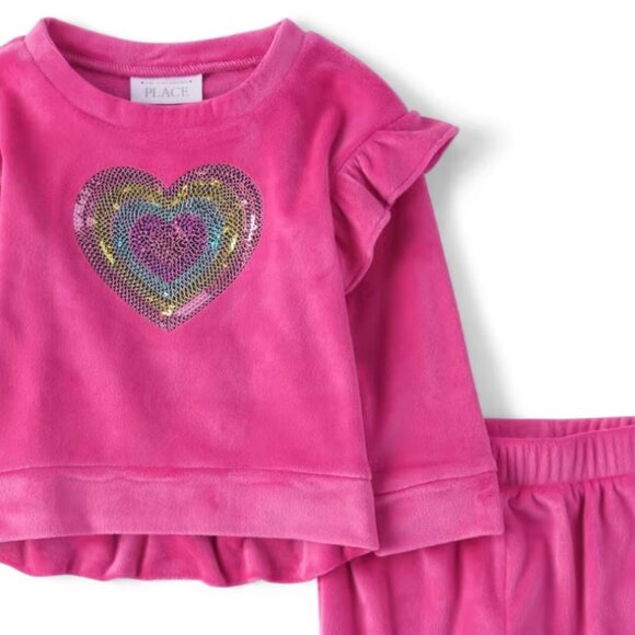 ❤ NWT The Children’s Place Toddler Girls Heart Velour 2-Piece Outfit Set - Pink - Picture 1 of 9